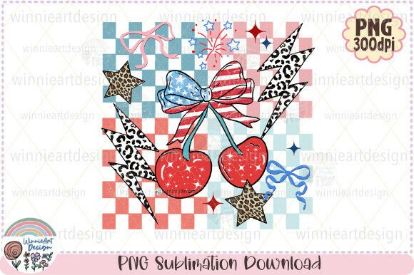 4th of July American Cherry Bow PNG for Graphics & T-Shirt Designs