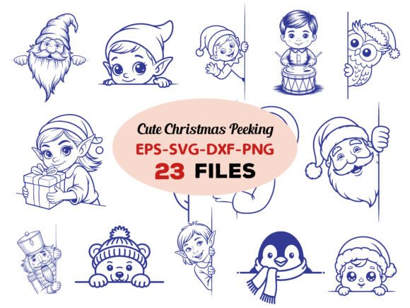 Cute Christmas Peeking Bundle: Graphics for T-Shirt Designs
