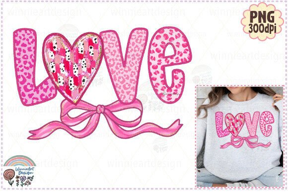 Pink Valentine Leopard Heart Bow Brush for T-Shirt Designs