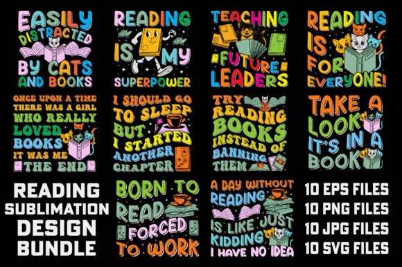 Reading T-Shirt Sublimation Bundle Retro Graphics T-Shirt Designs