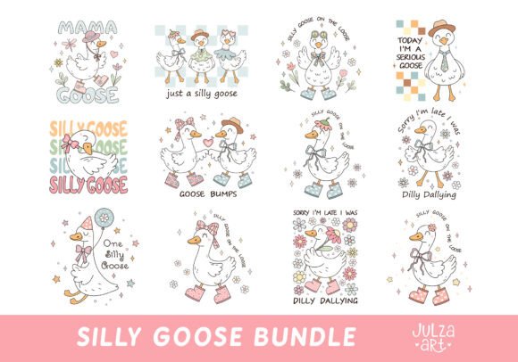 Retro Silly Goose PNG SVG Bundle: Graphics & T-Shirt Designs